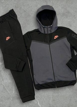 Спортивний костюм чоловічий теплий на флісі в стилі nike tech fleece найк теч зимовий осінній сірий s-xxl