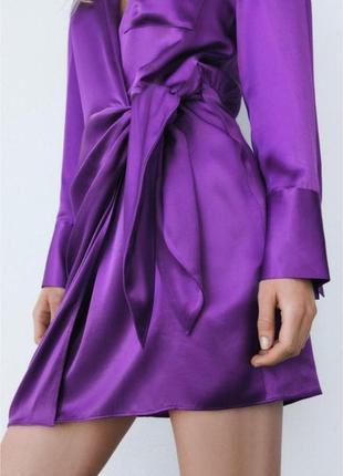 Сукня туніка атласна фіолетова zara, нова, на запах