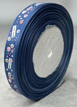1,5 см стрічка сатинова з принтом на метраж - #743/1 - синій джинс4 фото