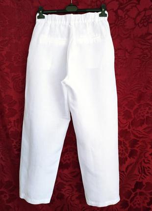 Лён+ вискоза белоснежные летние брюки хорошая посадка льняные белые свободные штаны h&m5 фото