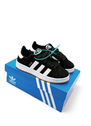 Женские кроссовки adidas campus черные (коричневая подошва