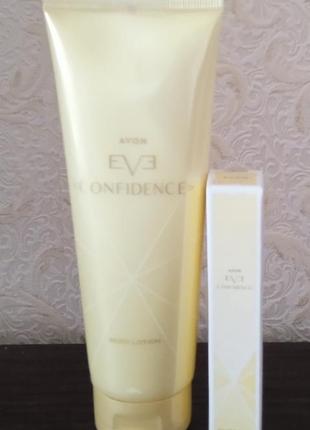 Набор:
-avon парфумна вода eve confidence 10 мл
-парфюмированный лосьон для тела 125мг
