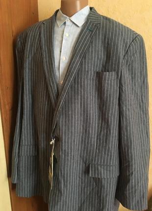 Пиджак в полоску-большого размера(68)--(лен+ хлопок) на высокий рост