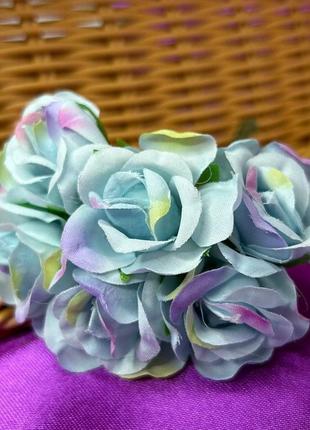 Троянда двокольорова, букет 6 квіток - блакитний