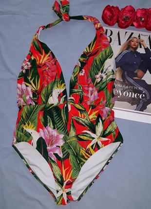 Купальник сдельный с утяжкой размера 48 / 14 монокини тропический принт