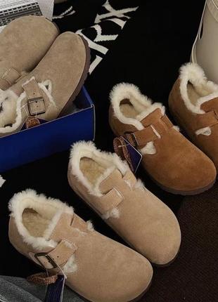 Зимові birkenstock клоги сабо черевики на натуральному хутрі