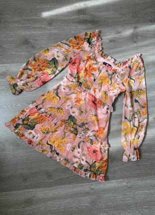 Романтична сукня missguided рожева квіткова у квітах міні коротка жіноча з рюшами з довгими рукавами