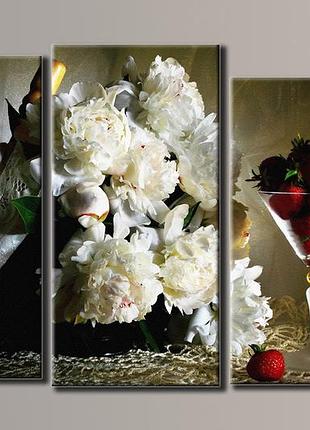 "натюрморт з білими півоніями" модульна картина на полотні для інтер'єру