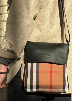 Месенджер шкіряний burberry чорний з кліткою🔥