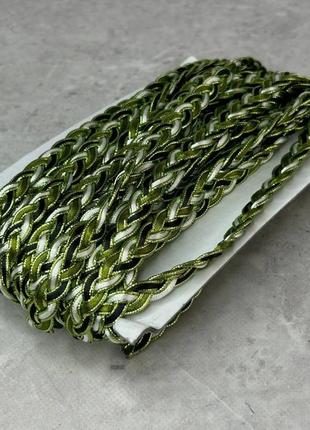 Декоративна тасьма-косичка 13 мм - зелена із золотом2 фото
