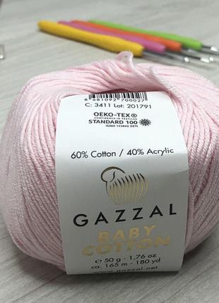 Пряжа gazzal baby cotton цвет 3411 розовый