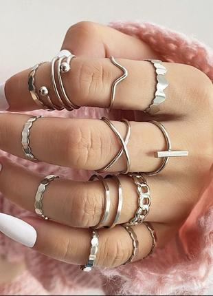 Большой набор колесиц серебристые кольцо на фаланге пальцев
