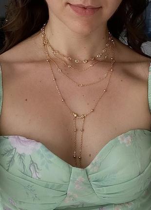 Колье многоярусное золотое новое