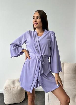 Піжама в рубчик 3 в 1 лаванда