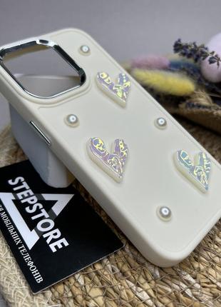 Чехол для iphone 15 pro сердечки 3d объемный противоударный силиконовый матовый софт тач