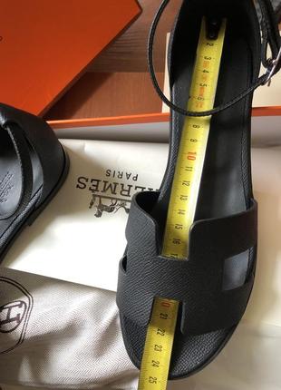 Босоніжки у стилі hermes exploring шкіра шкіряні чорні сандалі ерме натуральна6 фото
