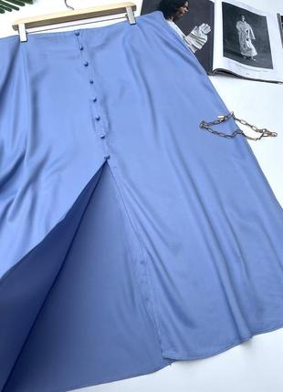 Шелковая натуральная миди юбка. атласная юбка с разрезом3 фото