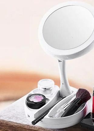 Кругле дзеркало з led підсвічуванням для макіяжу 2 в 1 зі збільшенням