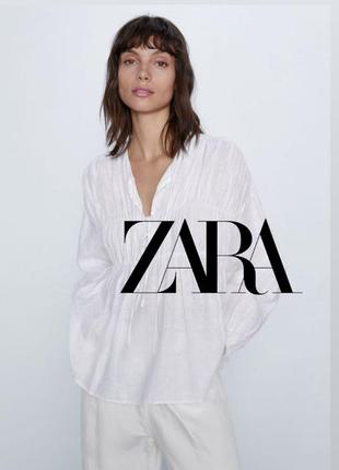 Zara білосніжна вільна блуза льон2 фото