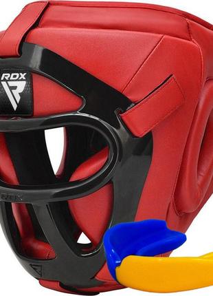 Боксерський шолом rdx t1 grill full red m (капа у комплекті)