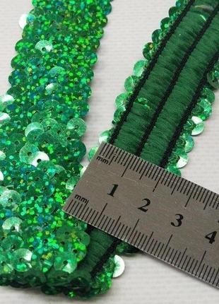 Декоративна тасьма-резинка з паєтками, зелений з переливом3 фото