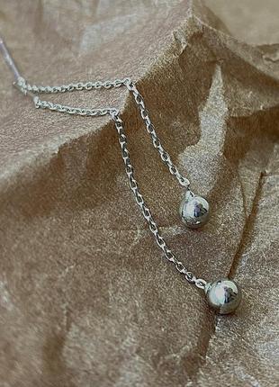 Серебряные серьги-протяжки шар