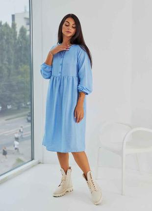 Однотонное платье из льна жатки size+