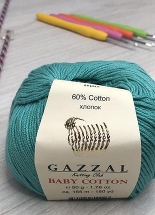 Пряжа gazzal baby cotton цвет 3426 бирюзовый