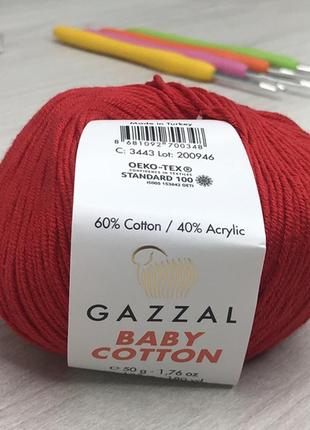 Пряжа gazzal baby cotton цвет 3443 красный