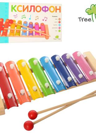 Деревянная игрушка ксилофон мет. пластины, 8 тонов, кор., 24,5-13-4 см /39/