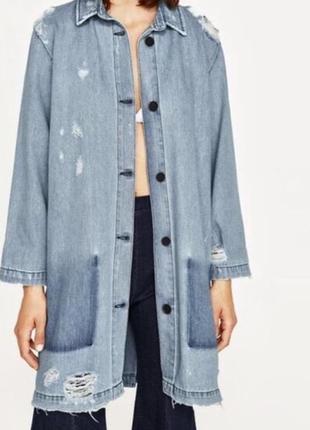 Рубашка-тренч с рваностями zara, р. l