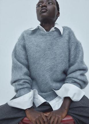 Свитер свитер мирер из мохера шерсти h&m hm 1199483006 голубой-серый премиум коллекция...
