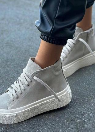 36-41 рр высокие кроссовки на платформе натуральная кожа/замша черные, бежевые, капучино