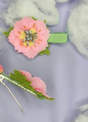 Супер заколки для детской прически розовые цветы  "сакура" handmade2 фото