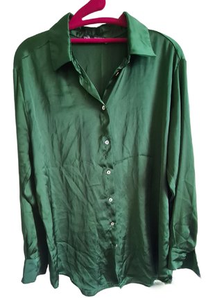 Сорочка блуза оверсайз легка літня зелена zara1 фото