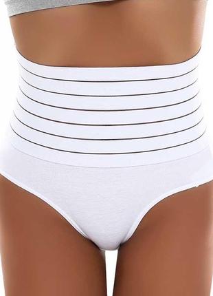 Утягивающие, корректирующие, моделирующие, послеродовые трусы с плотным поясом, белые.