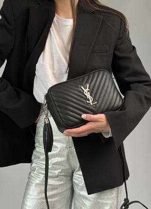 Saint laurent lou quilted camera bag black/silver3 фото