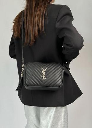 Saint laurent lou quilted camera bag black/silver6 фото