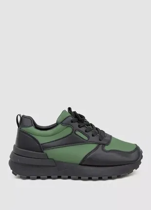 Кросівки, жіночі, єко-шкіра, чорно-зелені демісезонні черевики на шнурівці, взуття, 243r542-110