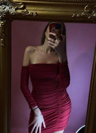 Сукня міні бордова3 фото