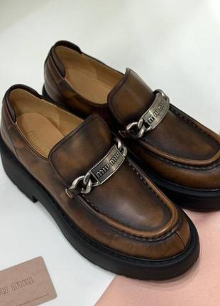 Лоферы в стиле miu 2way коричневые кожа