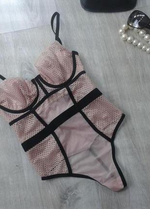 Пудровий мереживний боді victoria's secret