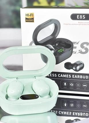 Беспроводные наушники e8s, блютуз наушники, bluetooth наушники зеленый