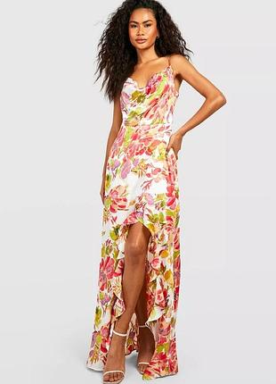 Платье макси с рюшами цветочный принт