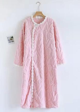 Теплый флисовый халат, ночнушка для дома и сна.