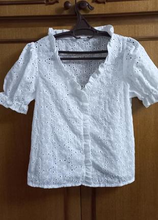 Біла сорочка блуза shein прошва  вишиванка рішельє коттон1 фото