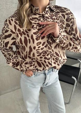 Сорочка жіноча з леопардовим принтом оверсайз на гудзиках якісна стильна трендова5 фото