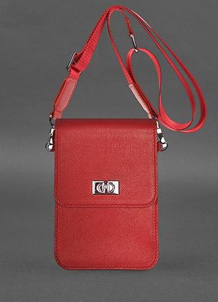 Кожаная сумка-чехол для телефона красная tina