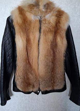 Куртка з еко-шкіри з хутром лисиці б/у