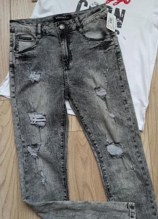 Сірі джинси з дірками3 фото